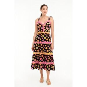NWT CeliaB Dalia Tiered Polka Dot Midi Dress Black Ruffle Medium